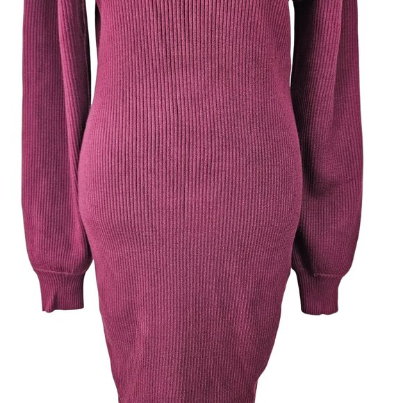 Anrabess Womens Ribbed Knit Sweater Dress Long Sleeve Bodycon Burgundy Size L - Picture 8 of 11
